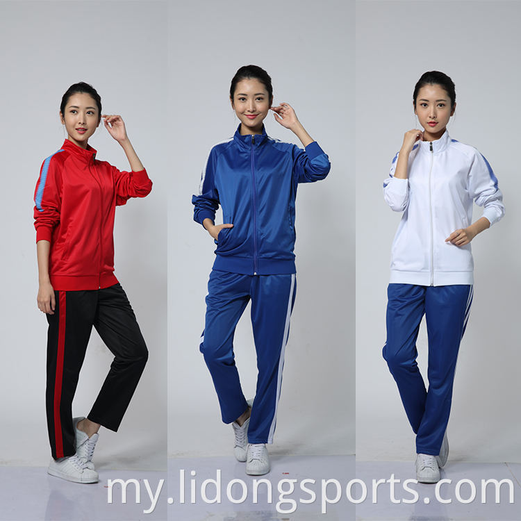 Lidong စိတ်ကြိုက်အရည်အသွေးမြင့်အားကစားဝတ်စုံ 100% polyester အပြာရောင် tracksuit လက်ကား